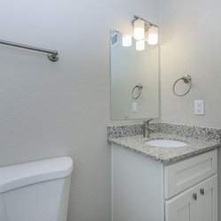 Bathroom with modern finishes at Stone Canyon Apartments, located in Colorado Springs, CO